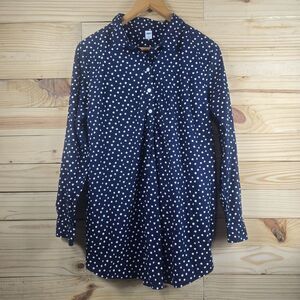 Old Navy Maternity Tie Back Button Front Navy Polkadot Blouse Babydoll Top Sz LG